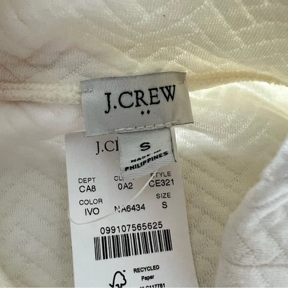 NWT J. Crew Ivory Herringbone Quilted Mock Neck Sweatshirt Small Snap Side - Picture 13 of 16